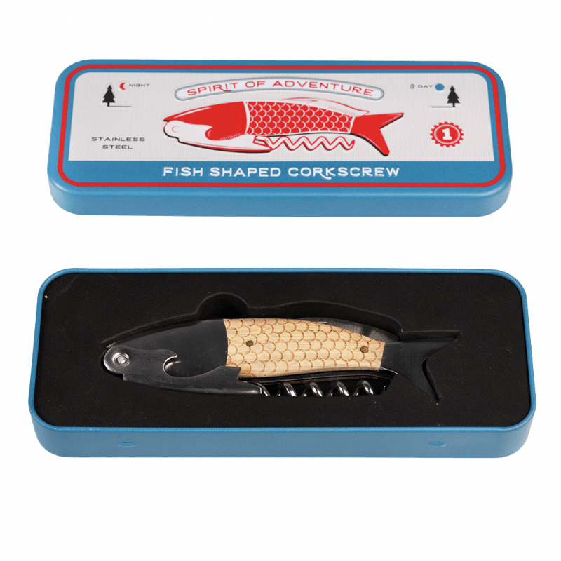 Fish shaped corkscrew in a tin - Spirit of Adventure