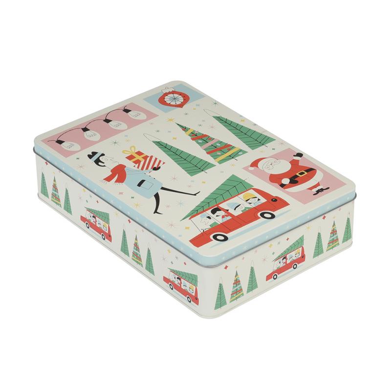 ﻿RECTANGULAR FESTIVE FAMILY CHRISTMAS TIN | ﻿Rex London