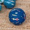 Navy blue inflatable play ball with space themed print