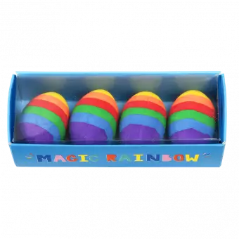 Magic rainbow egg erasers in packaging