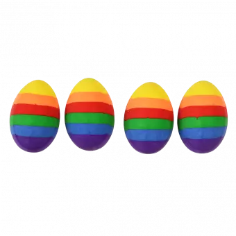 4 rainbow coloured erasers in shape of eggs