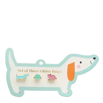 Glitter rings on dog card (set of 3)