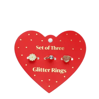 Glitter rings on heart card (set of 3)