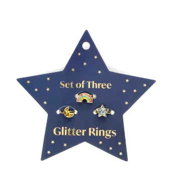Glitter rings on star card (set of 3)