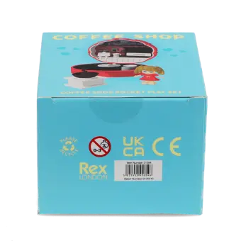 base of coffee shop playset box showing safety sign