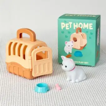 pet carrier with white cat and packaging box in the background