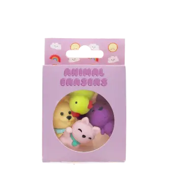 set of 4 animal erasers in its original packaging