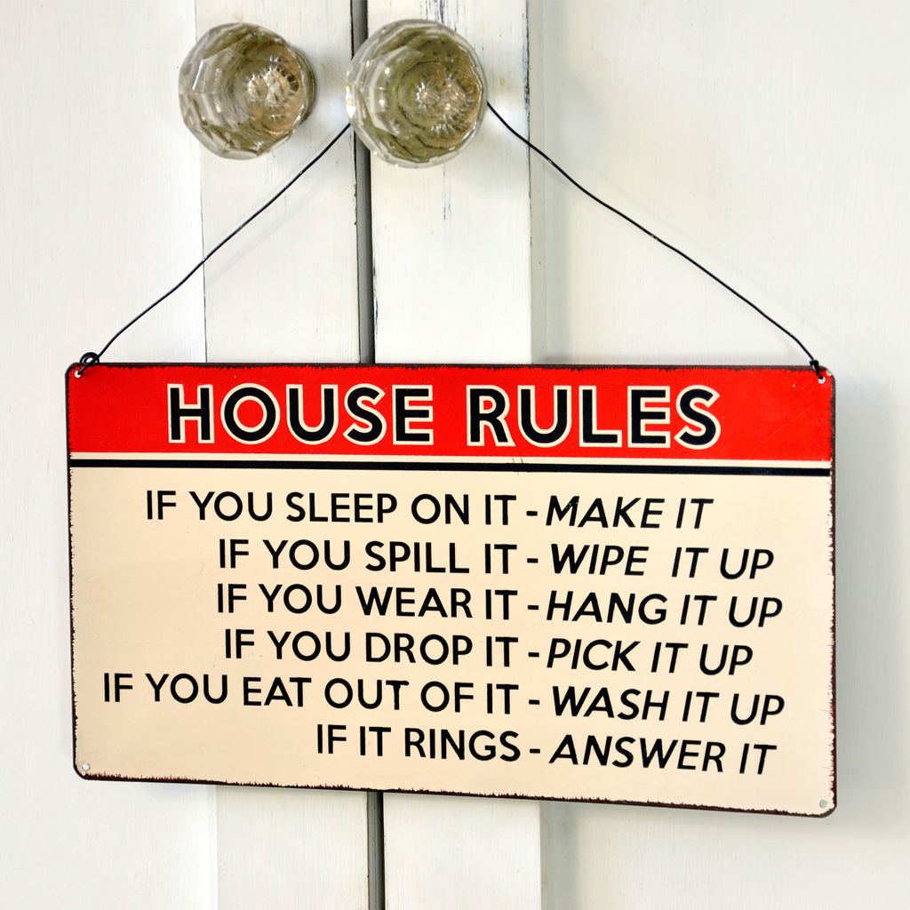 House Rules Hanging Metal Sign Rex London Dotcomtshop