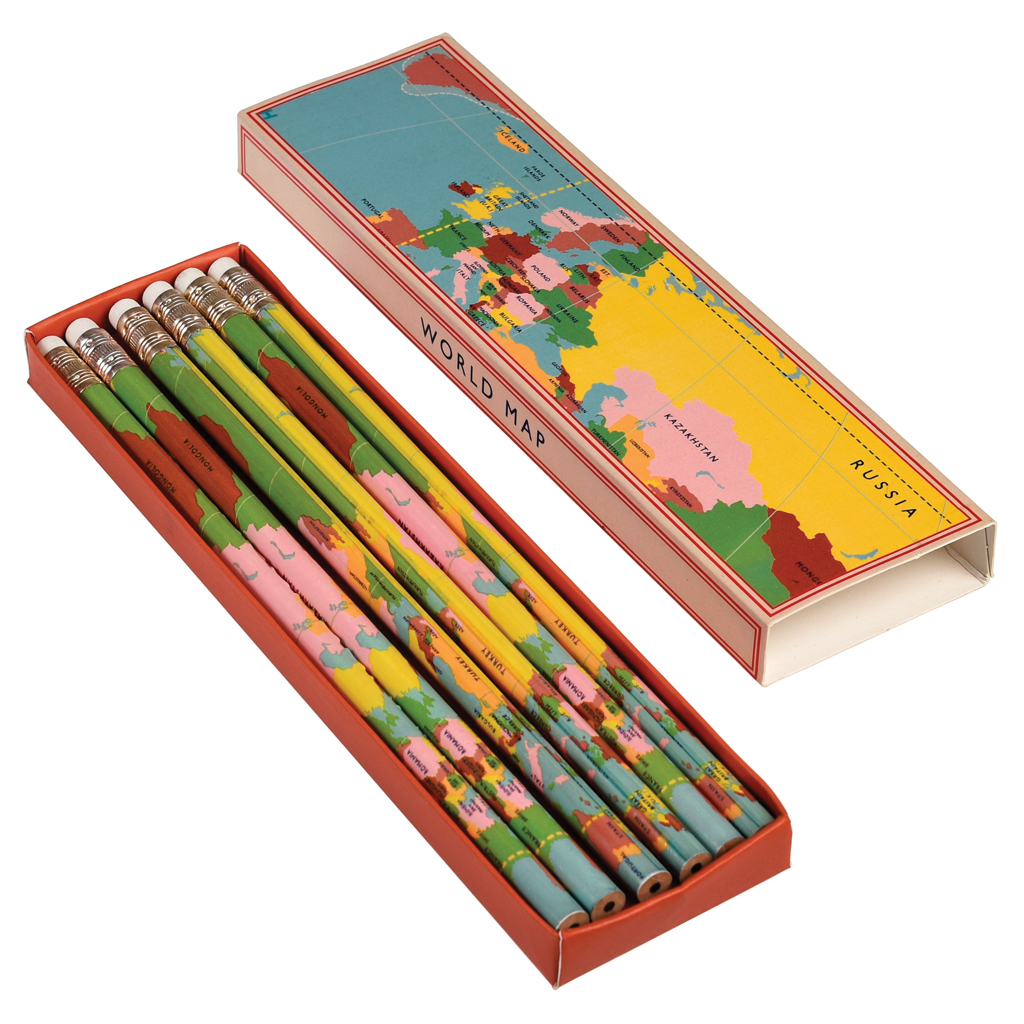 6 X World Map Pencils In A Box Rex London   6 World Map Pencils Box 26864 3 