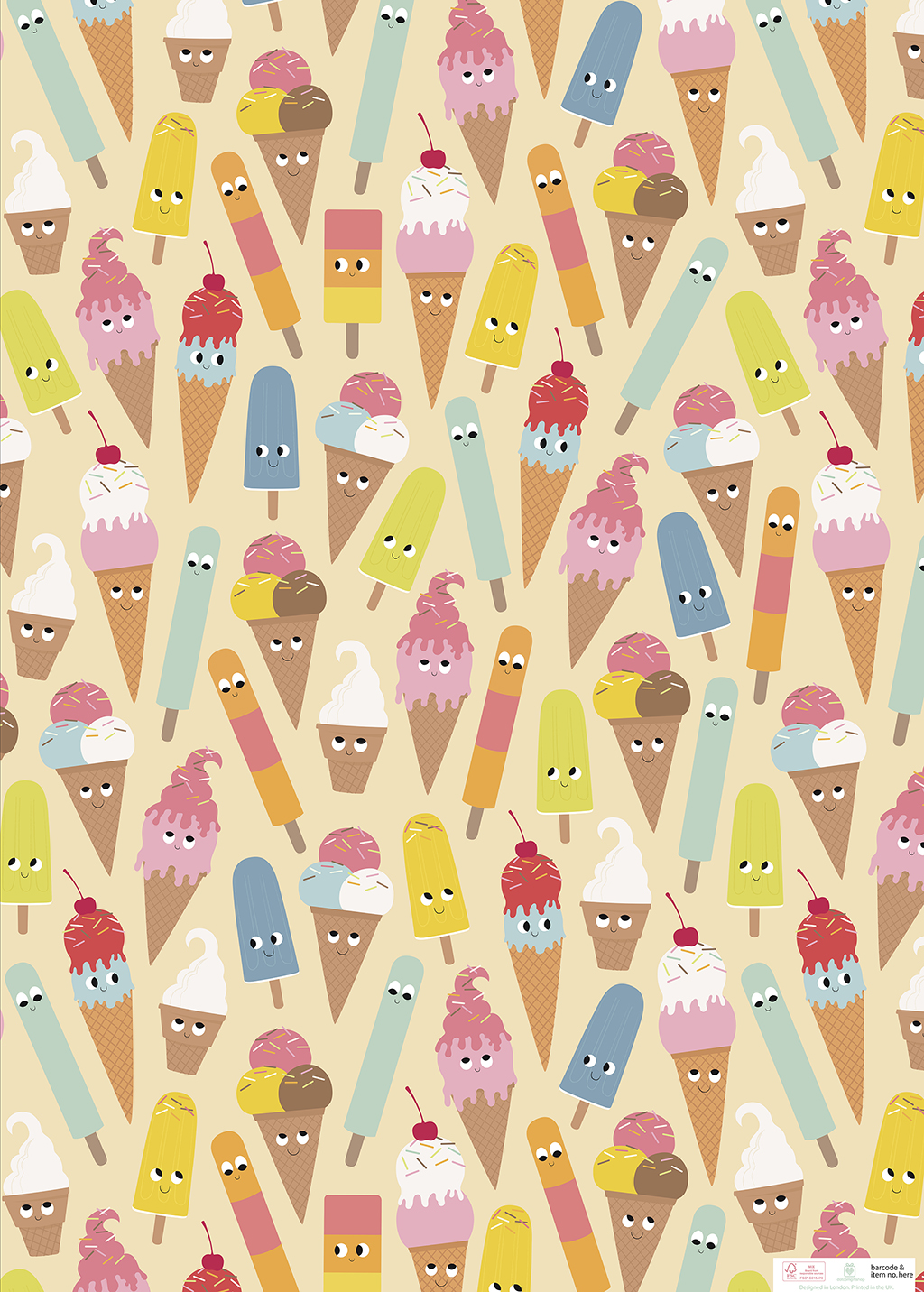 Ice Cream Friends Wrapping Paper (5 Sheets) | Rex London (dotcomgiftshop)