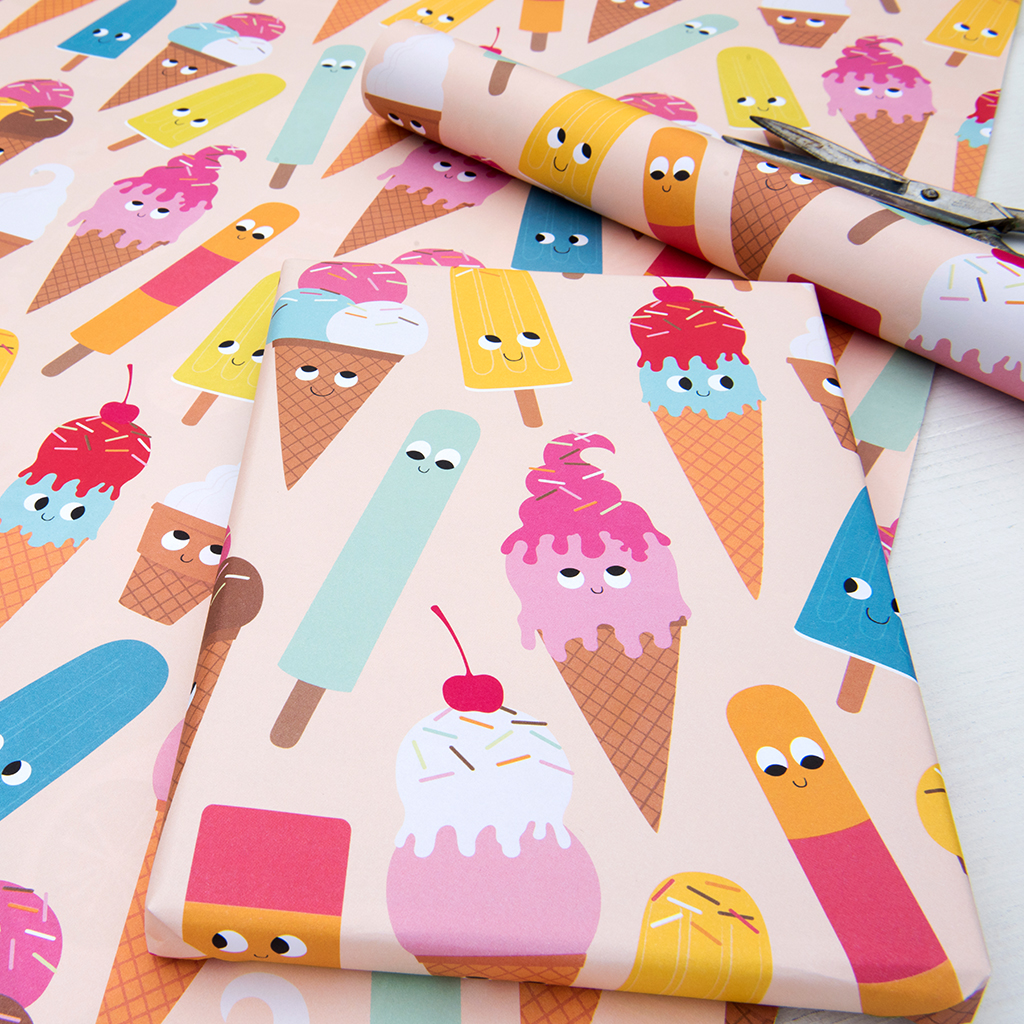 Ice Cream Friends Wrapping Paper (5 Sheets) | Rex London (dotcomgiftshop)